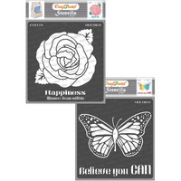Craftreat Butterfly Reusable Stencil - Happiness Blooms From Within & Believe You Can - Size: 6X6 Inches (2Pcs)- Stencils Combo Pack - Rose And Leaf Stencils - Quotes Stencils For Craft And Art