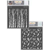 Craftreat Tree Stencils For Craft And Art - Autumn Trees & Falling Leaves - Size: 6X6 Inches (2Pcs)- Stencils Combo Pack For Craft - Leaves Stencils For Craft - Home Decor Stencils