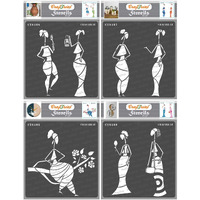 Craftreat Tribal Figure Stencil - Admiring Nature, Chatting, Sitting On A Branch & Beauty Conscious - Size : 6X6 Inches (4Pcs) - Tribal Art Stencil For Craft - Stencils For Tribal - Stencil Combo Pack