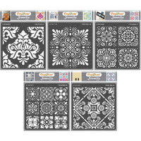 Craftreat Tile Stencil Bundle - Size: 6X6 Inches (5Pcs) - Reusable Stencils For Flooring And Wall