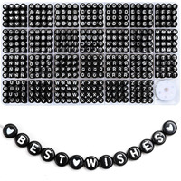 Bundooraking 1350Pcs White Letters-Black Background Acrylic Letter Beads, 4X7Mm, 28 Grids For Jewelry Making