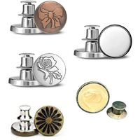Zebroc Upgraded Button Pins For Loose Jeans Pants, Detachable Button For Jeans, No Sew Metal Buttons For Denims Waist Extender Or Tightener Button Removable Reusable Instant Button For Trousers Pants Bags Skirt, Emergency Buttons (Design-B-Pack Of 5)