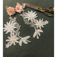 Orient Lace Craft Women's White Color, Embroidered Sew On Patch For Suits, Saree & Dupatta Qty 5 Pairs, Sewing Supplies, 3D Rayon Lace Patch Work, Diy