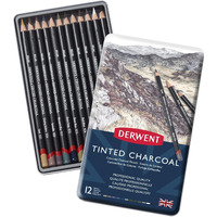 Derwent Tinted Charcoal Drawing Pencils Blister, Watersoluble Pencils, Ideal For Smuding And Blending, Professional Quality - 2301690 (Set Of 12)
