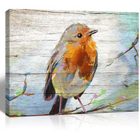 The Melody Art Watercolor Bird On Wooden Texture Background Canvas Wall Art Kitchen Accessories Wall Decorations For Living Room 12X16 In 1 Pcs Stretched And Framed