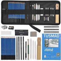 Tusmad 35 Pieces Professional Drawing Pencils Kit And Drawing Sketching Kit Charcoal Pencil Kit Graphite Pencil Charcoal Sticks Eraser Sketch Book Sketch Shading Pencils Wood & Other Tools For Artists