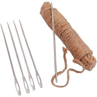 Hookcart 5 Pc Hard Needles For Stitching Gunny Bags, Canvas With 1 Pack Jute Rope