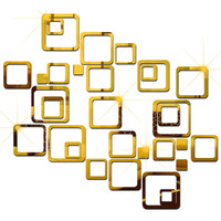 Meraki Mart - 30 Six Size Square Golden 3D Acrylic Sticker, 3D Acrylic Stickers For Wall, 3D Mirror Wall Stickers, 3D Mirror Stickers Wall Decor Items For Home And Office.