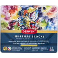 Derwent Inktense Watersoluble Ink Blocks Tin, Ideal For Bold Designs, Use On Fabrics, Wax-Based, Professional Quality - 2300443 (Set Of 24)