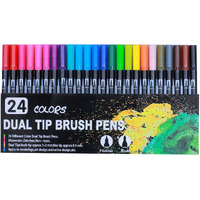 Wowon Art Dual Tip Water Based Brush Pen,Art Marker,Fineliners,Calligraphy,Sketching,Drawing,Colouring Book,Bullet Journal,Mandala 24Shades,Assorted