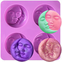 4 Cavity Sun & Moon Silicone Soap Molds, Crescent Moon Face Silicone Soap Mold For Homemade Lotion Bar, Bath Bombs, Polymer Clay, Diy Resin Making