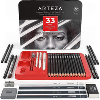 Arteza Drawing Set For Adults, Set Of 33 Artist Sketching Tools, Includes 20 Graphite & 4 Charcoal Pencils, 1 Fineliner, 3 Blenders, 1 Sharpener, 3 Erasers & 1 Hobby Knife, For Beginners & Experts