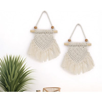 Labzio Macrame Wall Hanging Set Of 2 | Boho-Chic Woven Tapestry For Home Decor | Rustic Cotton Rope Art With Wooden Beads And Bamboo Stick | Perfect For Living Room, Bedroom