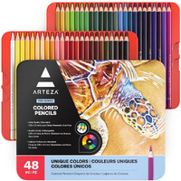 Arteza Professional Colored Pencils Set Of 48 Colors, Soft Wax-Based Cores, Ideal For Drawing Art, Sketching, Shading & Coloring, Vibrant Artist Pencils In Tin Box