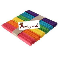 Amigozz Colored Wooden Ice Cream Sticks For Diy Hobby Crafts, Scrapbooking, Project Work : 100 Pcs Pack