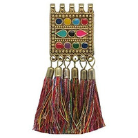 Paushak Boutique Rectangle Antique Golden 6 Multicolour Tussle Button (Set Of 1)