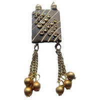 Paushak Boutique Beautiful Wooden White Kundan Chain Hanging Button For Indian Dresses For Kurties,Gowns And Party Wears Dresses (Set Of 2)