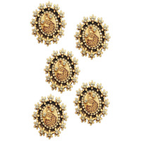 Paushak Boutique Pretty Oval Wooden Peacock Print Button (Set Of 3)