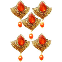 Paushak Boutique Orange Golden Diya Style Button (Piece Of 4)