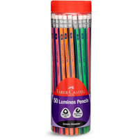 Faber-Castell 50 Luminos Pencils Jar  Ergonomic Triangular Grip, Fluorescent Colours, Includes Sharpener & Eraser | Ideal For Writing, Drawing & School Use