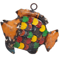 De Kulture Handcrafted Recycled Iron Hanging Fish Decorative Collectible Figurine Showpiece Beautify Home Office Holiday Dcor| Ideal For Garden Balcony Terrace Decoration, 5.5X1X4.5 (Lwh) Inches