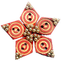 Paushak Boutique Wooden & Red Kite Shape Kundan Button (Pieces Of 5)