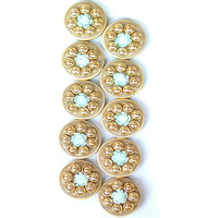 Paushak Boutique Wooden Round Sky Flower Kundan Button (10 Pieces)