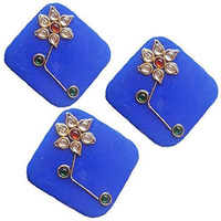 Paushak Boutique Beautiful Royal Blue Kundan Handwork Button For Indian Dresses For Kurties,Gowns And Party Wears Dresses (Piece Of 3)