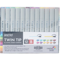 Brustro Twin Tip Alcohol Based Marker Set Of 12 - Basic B In Crossline Pp See Through Box|Tip Size - Broad 1-7Mm Line,Fine 0.7Mm|Smudge-Proof, Ideal For Texturing, Sketching,Graffiti,Comic Artist
