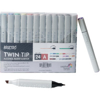 Brustro Twin Tip Alcohol Based Marker| Set Of 24 (A) In Crossline Pp See Through Box|Tip Size - Broad 1-7Mm Line,Fine 0.7Mm|Smudge-Proof,Waterproof,Ideal For Texturing, Sketching,Graffiti,Comic Artist