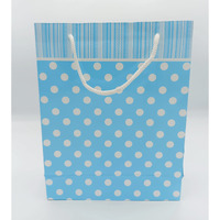 Gold Leaf Small Polka Dot Paper Gift Bags  Pack Of 10, Sky Blue, 17.5 X 7.5 X 22 Cm | Return Gift Carry Bags