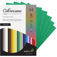 Paper Pep Colorissimi Card Stock 220Gsm A3 Verde (Green) Unicolor Pack Of 8 Sheets