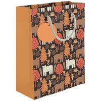 Paperpep Brown Autumn Jungle Print Gift Paper Bags | Small (9"X7"X4" Inches) | Attached Gift Tags, Ideal For Return Gifts, Weddings, Birthday & Celebrations | Pack Of 6