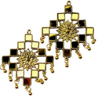 Paushak Boutique Designer Antique Golden Square Mirror Flower Button (Set Of 1)