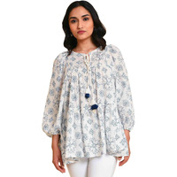 W For Woman White Geometric Print Gathered Top_23Few31218-810424_2Xl_16