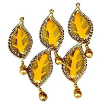 Paushak Boutique Beautiful Golden & Orange Leaf Hanging Button (Piece Of 5)
