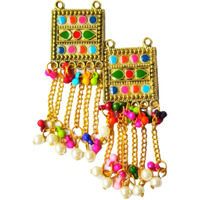 Paushak Boutique Antique Golden Rectangle 6 Multicolour Moti Hanging Button (Set Of 1)