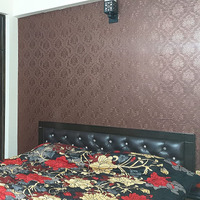 Wolpin Wall Stickers Diy Damask Wallpaper (45 X 300 Cm) Self Adhesive Living Room Decals Home Interior Decoration, Brown
