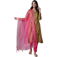 Folksong By W Bright Pink Organza Drape With Mukaish Embroidery And Gota Tapes