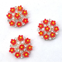 Paushak Boutique Classy Red Flower Silver Stone Button (Piece Of 3)