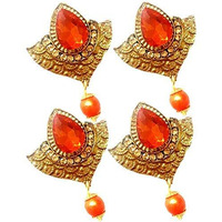 Paushak Boutique Designer Orange Golden Diya Style Button (Piece Of 4)