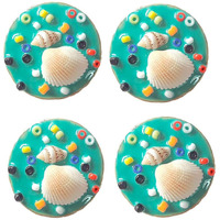 Paushak Boutique Firozi Moti Shankh Button (Set Of 4)