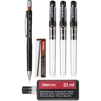 Aristo Mg1 Technical Drawing Pen, 0.1Mm,0.2Mm,0.3Mm With 0.5Mm Geo-Pen Mechanical Clutch Lead Pencil 1 Tube Lead 23 Ml Ink