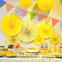 Shopping Mart Set Of 6 Paper Hanging Fans Decoration For Birthday Decoration Items For Girls&Boy (Yellow)