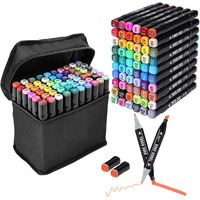 Beeduck Dual Tip Art Markers 60 Colors With Carrying Case, Alcohol Art Markers Sketch Pens With Dual Tips Fine And Broad Chisel, Art Supplies For Coloring, Sketching, And Drawing (60), Black