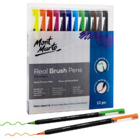 Mont Marte Premium Real Brush Pens, 12Pc Artist Coloring Set, Super Flexible Brush Tip, Perfect For Creating A Range Of Strokes, Ideal For Art, Design, Lettering And Coloring