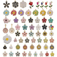 Maycreate 60Pcs Assorted Gold Plated Enamel Pendants, Floral Themed Flower Charms For Jewelry, Bracelet, Earring, Necklace, Keychain Diy Jewelry Accessories Charms