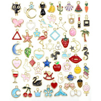 Palay Charms For Bracelet Making Gold Plated Enamel Animal Moon Star Fruit Assorted Charm Pendant Diy For Necklace Jewellery Bracelet Making Kit And Crafting (Multi) - 60 Pcs