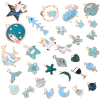 Heallily 1 Set 31Pcs Diy Enamel Charm Flower Fish Shell Moon Star Pendant Diy For Necklace Bracelet Jewelry Making And Crafting Charms - Blue