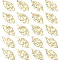 Heallily 100Pcs Hollow Leaf Charms Gold Metal Crafts Leaf Metal Flake Charms Ornaments Pendant For Diy Jewelry Making Hairpin Headwear Earring (Golden)
